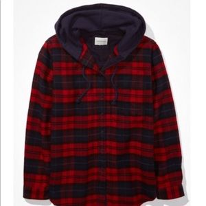 American Eagle Red Cozy Cabin Flannel Hoodie